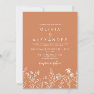Invitación Boho Terracotta elegante boda de flores silvestres