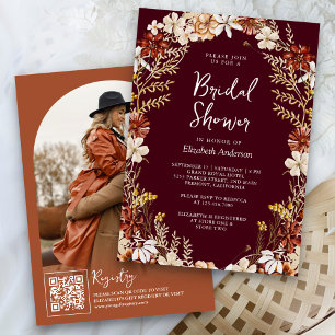 Invitación Boho Terracotta Flor Silvestre Borgoña Desayuno Nu