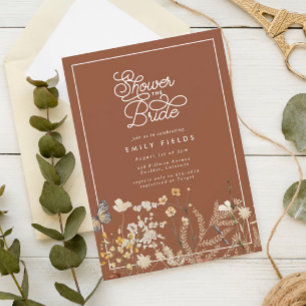 Invitación Boho Terracotta Flor silvestre mariposa ducha de n
