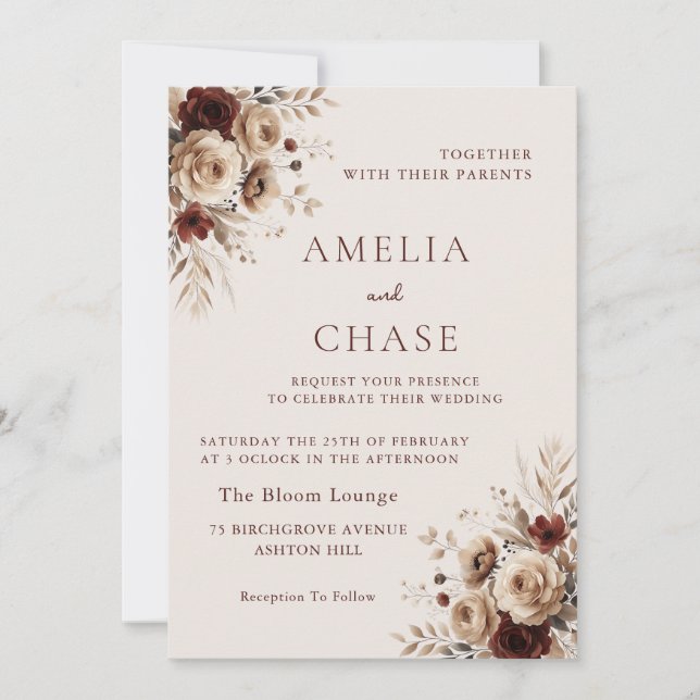 Invitación Boho Terracotta Floral All Seasons Boda (Anverso)
