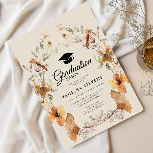 Invitación Boho Terracotta Floral Arch Graduación Cap Fiesta