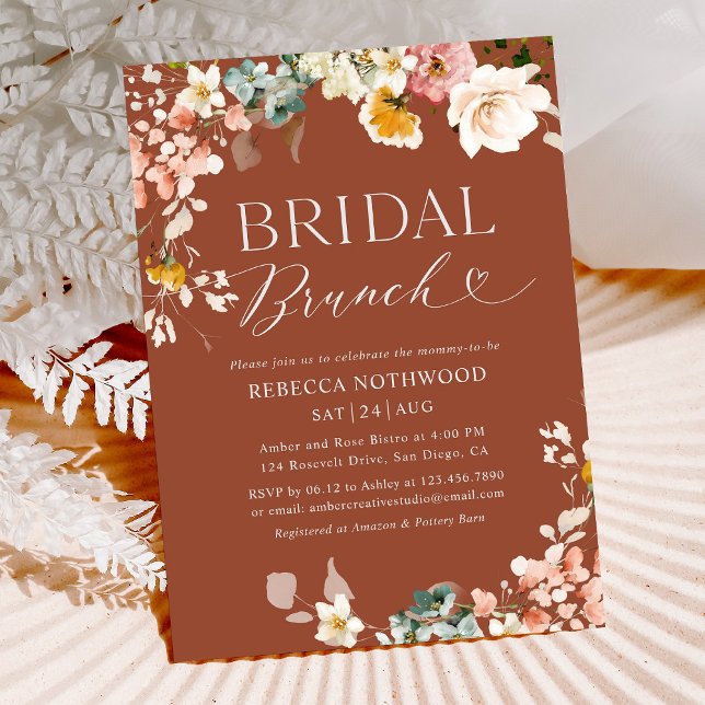 Invitación Boho Terracotta Floral Bridal Brunch Invite (Subido por el creador)