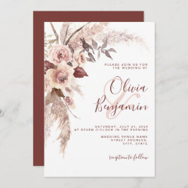 Invitación Boho Terracotta Floral Champagne Boda neutral