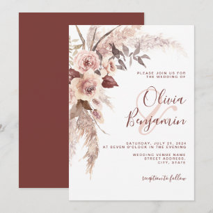 Invitación Boho Terracotta Floral Champagne Boda neutral