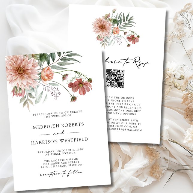 Invitación Boho Terracotta Floral Fall Wedding (Boho Terracotta Floral Fall All in One Double Sided Wedding Invitation-4)