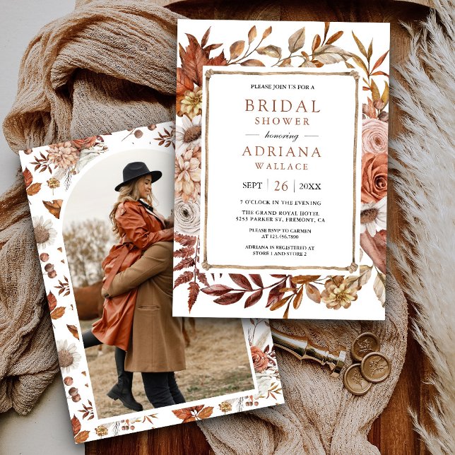 Invitación Boho Terracotta Floral Foto Bridal Shower (Subido por el creador)