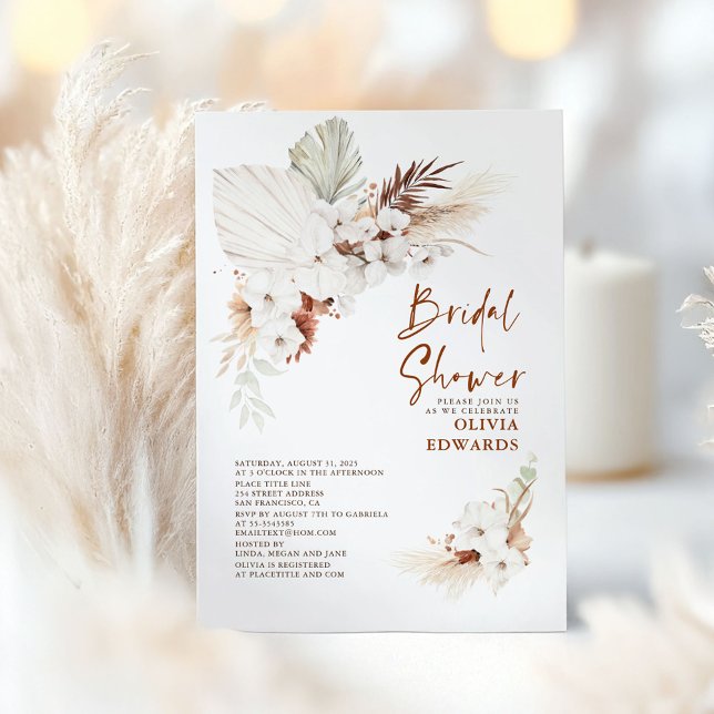 Invitación Boho Terracotta Floral Pampas Ducha de Novias Gras (Boho Bridal Shower Invitations)