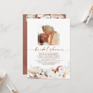 Invitación Boho Terracotta Floral Pampas Ducha de Novias Gras