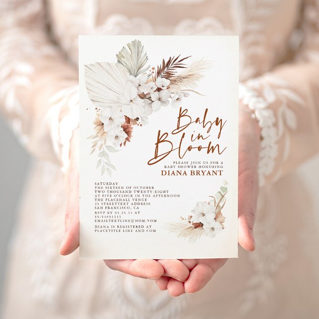 Invitación Boho Terracotta Floral Pampas Grass Baby Shower (Subido por el creador)