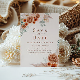 Invitación Boho Terracotta Floral Pampas Grass Save the Date