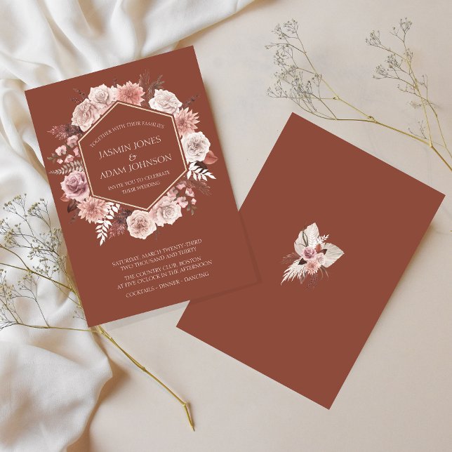 Invitación Boho Terracotta Floral Wreath Boda (Boho Terracotta Floral Wreath Wedding Invitation)