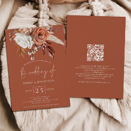 Invitación Boho Terracotta Florals Código QR Boda de óxido