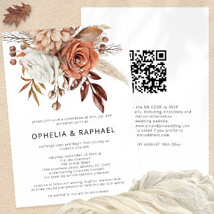 Invitación Boho Terracotta Florals QR Code Bohemira Boda