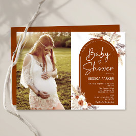 Invitación Boho Terracotta Foto Baby Shower