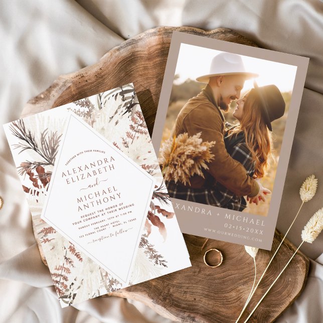 Invitación Boho Terracotta Foto Pampas Grass Boda (Subido por el creador)