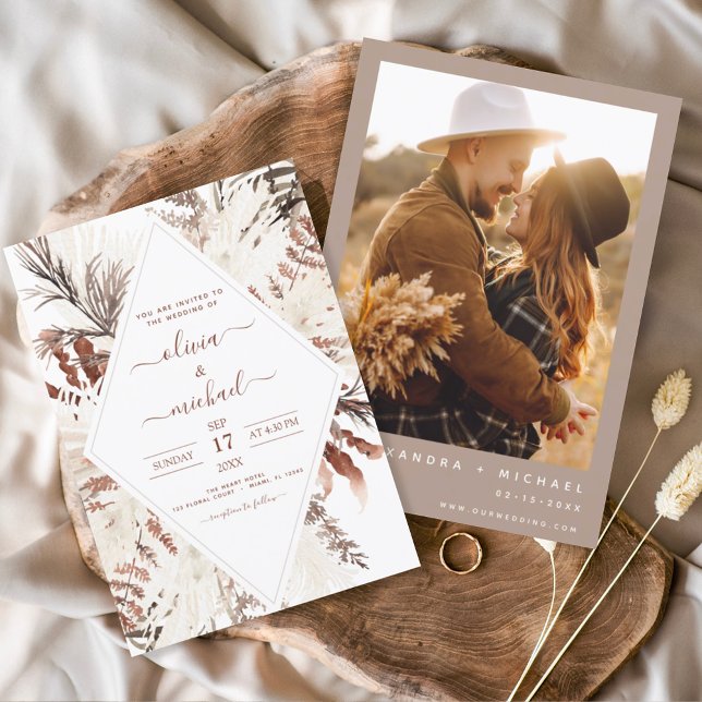 Invitación Boho Terracotta Foto Pampas Grass Boda (Subido por el creador)