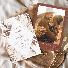 Invitación Boho Terracotta Foto Pampas Grass Boda