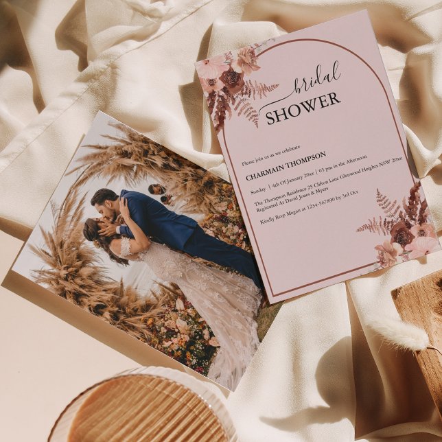 Invitación Boho Terracotta Grass Rubor Pink Bridal Shower (Subido por el creador)