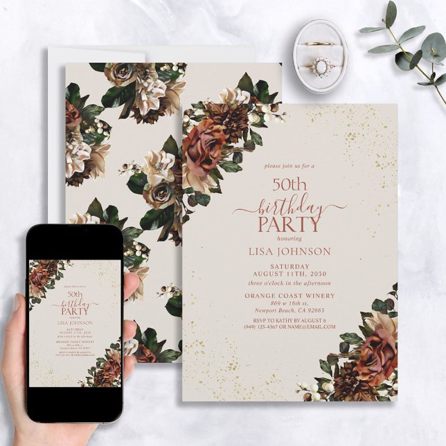 Invitación Boho Terracotta Greenery Floral 50 cumpleaños (Subido por el creador)