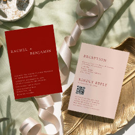 Invitación Boho Terracotta Minimalist Wedding 2 Sided QR Code