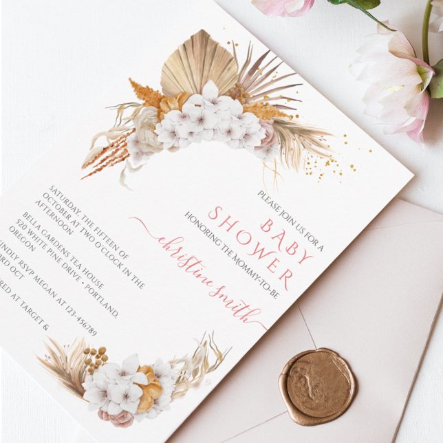 Invitación Boho Terracotta Moda Floral Watercolor Baby Shower (Subido por el creador)