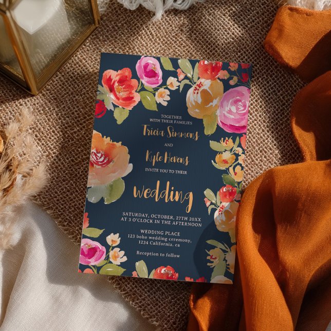 Invitación Boho Terracotta Naranja Boda Floral (Boho Terracotta Burnt Orange Floral Wedding Invitation)