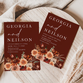 Invitación Boho Terracotta Naranja y Brown Fall Wedding