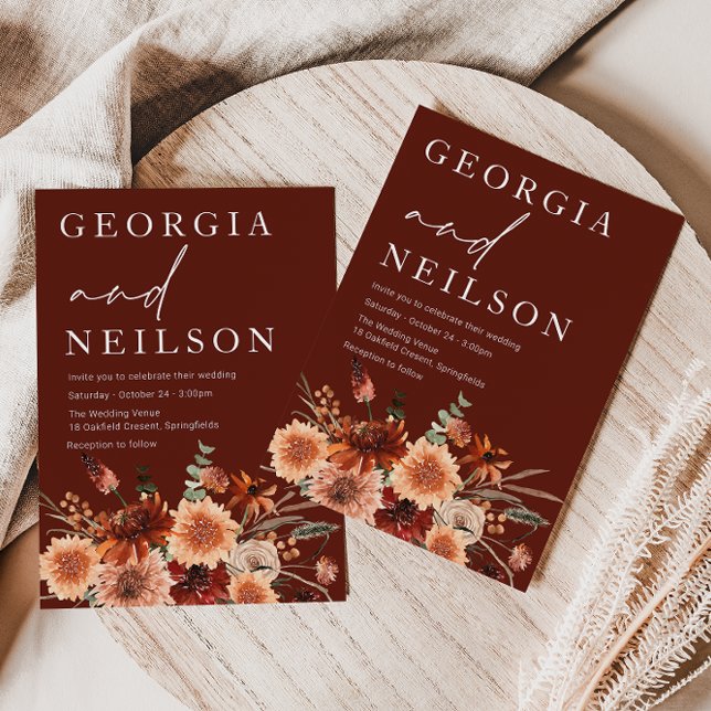 Invitación Boho Terracotta Naranja y Brown Fall Wedding (Subido por el creador)