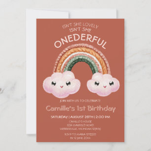 Invitación Boho Terracotta Nubes arcoiris Primer cumpleaños