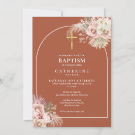 Invitación Boho Terracotta Pampas Bautismo Grass Christening