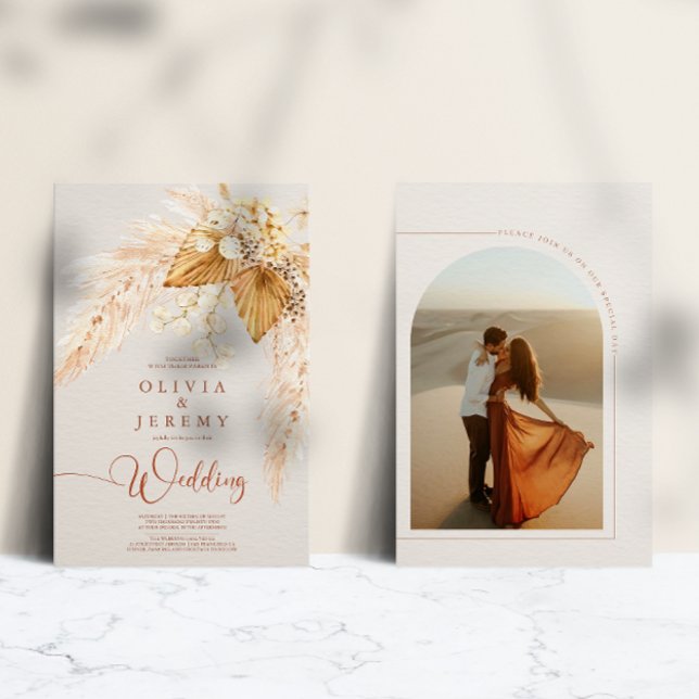 Invitación Boho Terracotta Pampas Boda de fotografía de Grass (Subido por el creador)