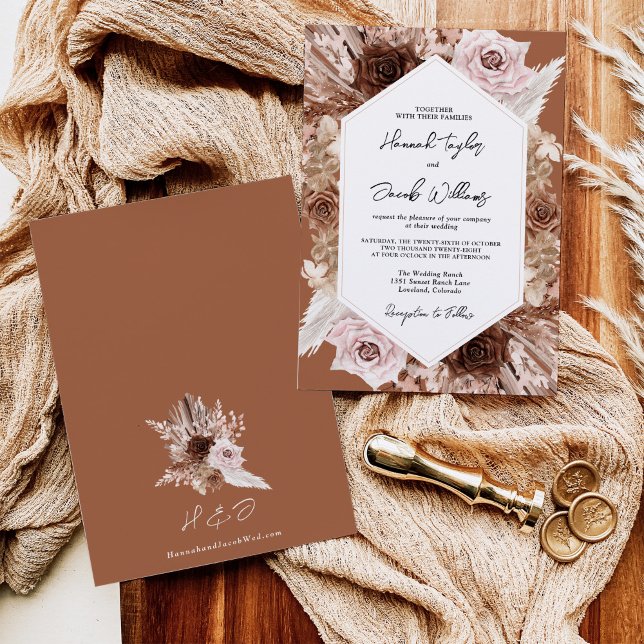 Invitación Boho Terracotta Pampas Boda de Grass Floral (Subido por el creador)