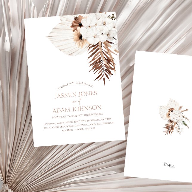 Invitación Boho Terracotta Pampas Boda de orquídeas de hierba (Boho Terracotta Brown Pampas Grass Floral Wedding Invitation)
