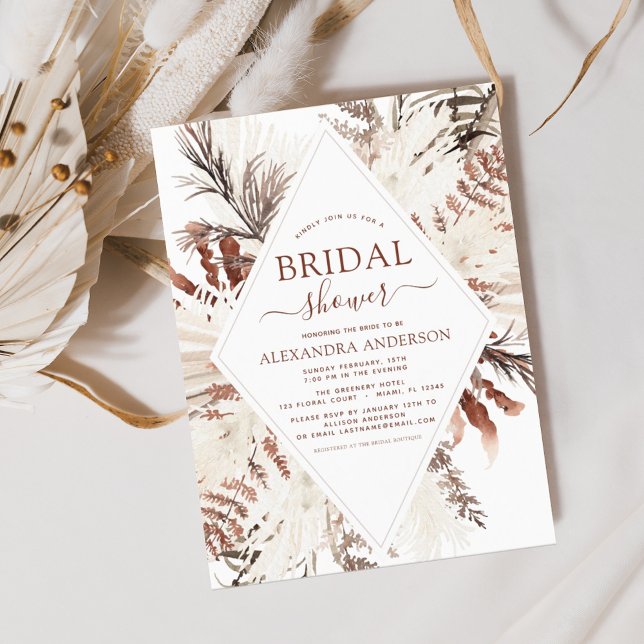 Invitación Boho Terracotta Pampas Ducha de Novias Beige Grass (Subido por el creador)