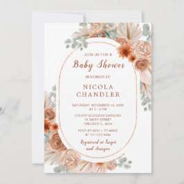 Invitación Boho Terracotta Pampas Grass Baby Shower