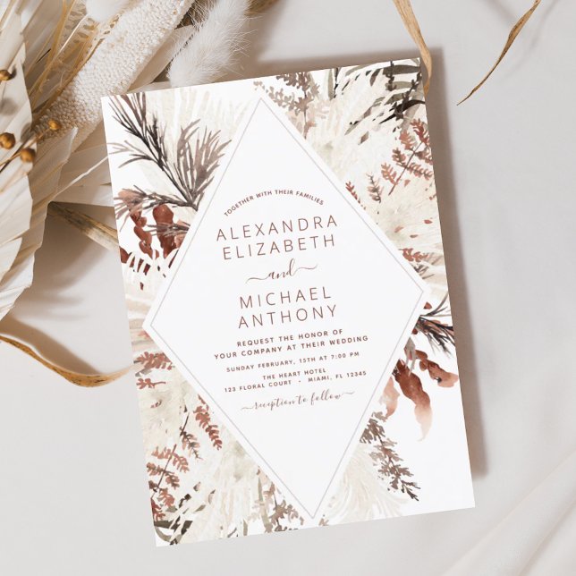 Invitación Boho Terracotta Pampas Grass Beige Boda (Subido por el creador)