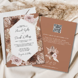 Invitación Boho Terracotta Pampas Grass QR Code RSVP Boda
