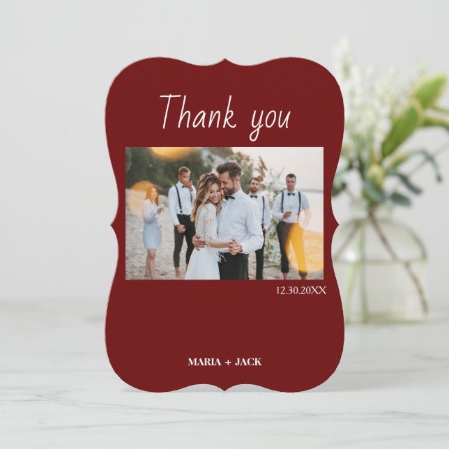 Invitación Boho Terracotta Photo Boda Gracias Cartas (Anverso de pie)