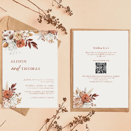 Invitación Boho Terracotta QR Código 2 en 1 Boda