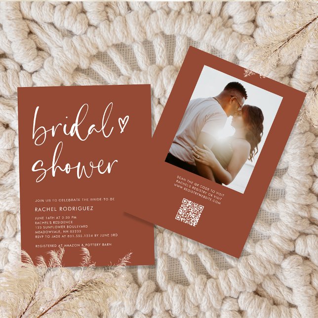 Invitación Boho Terracotta QR Código Script Ducha de novia (Subido por el creador)