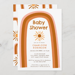 Invitación Boho Terracotta Rainbow Sun Baby Shower
