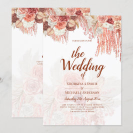 Invitación Boho Terracotta Rosa Pampas Boda de Grass Floral