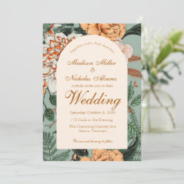 Invitación Boho Terracotta Sage Arco Floral Monograma Boda