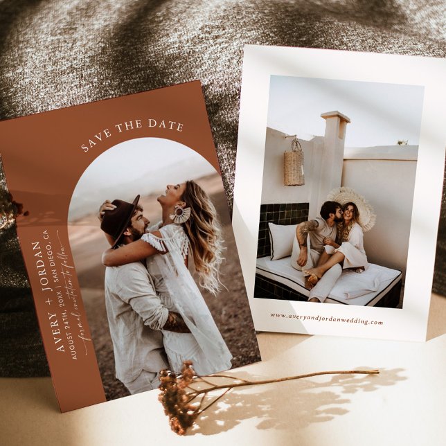 Invitación Boho Terracotta Salva las fechas | Minimalista mod (Subido por el creador)