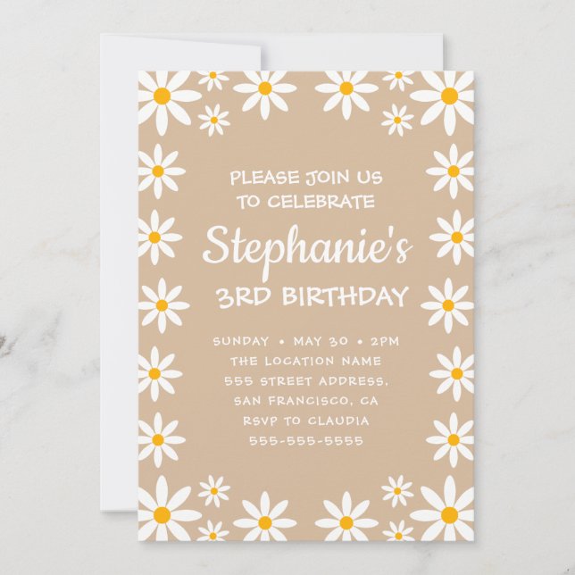 Invitación Boho Terracotta Sand Retro Daisies Fiesta de Cumpl (Anverso)