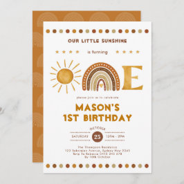 Invitación Boho Terracotta Sunshine Arcoiris Primer cumpleaño