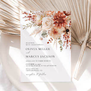 Invitación Boho Terracotta Taupe Boda Floral Elegante