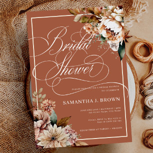 Invitación Boho Terracotta Watercolor Flowers Bridal Shower