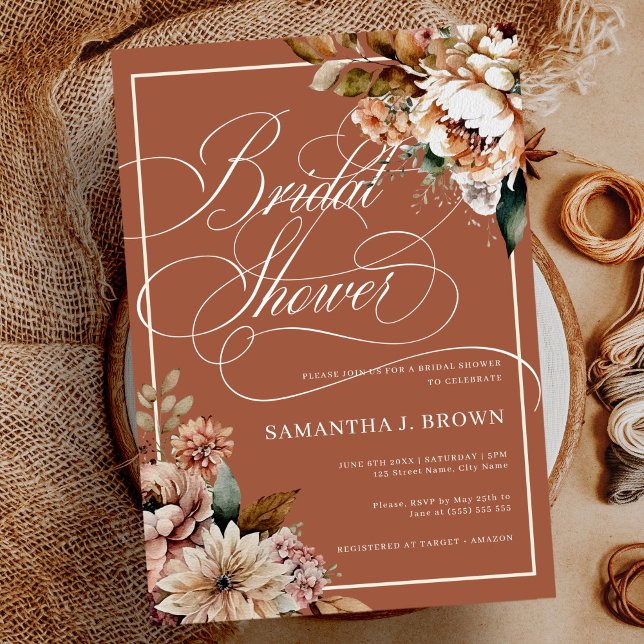 Invitación Boho Terracotta Watercolor Flowers Bridal Shower (Subido por el creador)