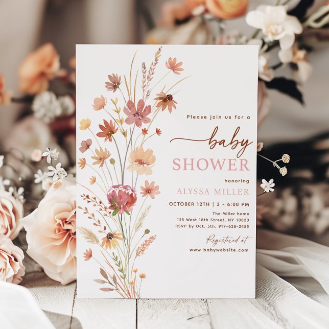 Invitación Boho Terracotta Wildflower Baby Shower (Subido por el creador)
